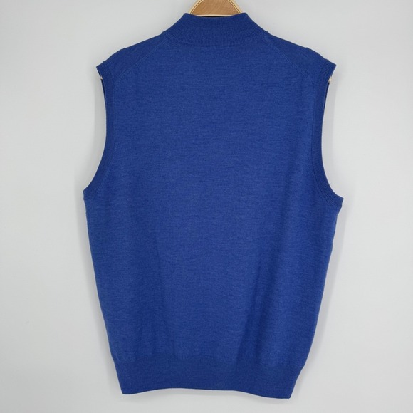 Peter Millar Merino Wool Quarter Zip Sweater Vest Size Large Blue Classic Golf - Picture 5 of 8